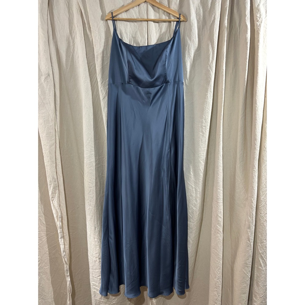 Birdy Grey Mai Matte Satin Dress‎ French Blue Cowl Neck Bridesmaid Maxi Gown 1X